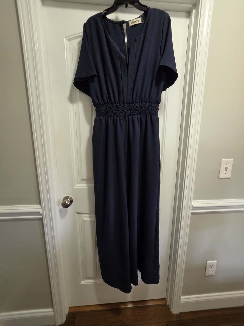 Navy Elastic-Waist Jumpsuit